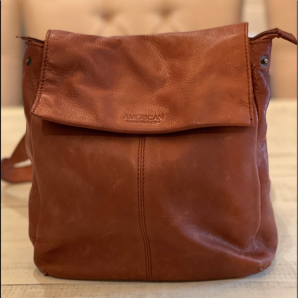 American Leather Company Leather Flap with Zipper top Backpack/Purse.